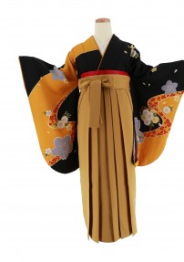 卒業式袴レンタルNo.604[レトロモダン]黒×オレンジ・グレー桜