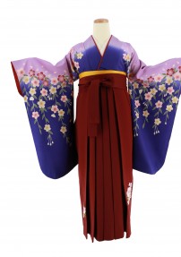 卒業式袴レンタルNo.610[Lサイズ][古典]紫×青紫グラデ・枝垂桜