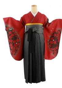 卒業式袴レンタルNo.611[クール]赤×黒×グレー・桜