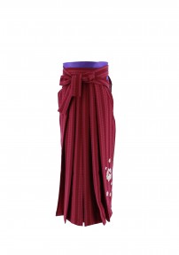 卒業式袴単品レンタル[刺繍]エンジに赤紫のストライプ花刺繍[身長148-152cm]No.631