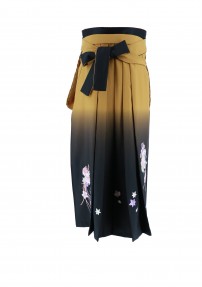 卒業式袴単品レンタル　カラシ×焦げ茶ぼかしに花リボン刺繍[身長138-142cm]No.761