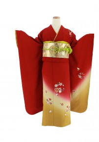 参列振袖[シンプル古典]赤に桜の刺繍[身長160cmまで]No.555