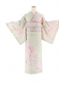 訪問着[JAPAN STYLE]グレーにピンクの桜[165cmまで]No.593