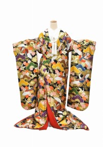 結婚式の色打掛・花嫁用着物|黒×金地に梅と松、鶴刺繍 No.252