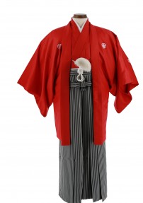 紋付袴No.132|赤色　菱形模様対応身長 / 175-180cm前後
