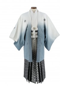 紋付袴No.135|白色からグレーへぼかし　市松模様対応身長 / 170cm前後