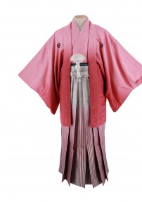 紋付袴No.140|ピンク色から濃ピンク色へぼかし　市松模様対応身長 / 180cm前後