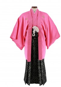 紋付袴No.158|鮮やかなピンク色　市松模様対応身長 / 170-175cm前後