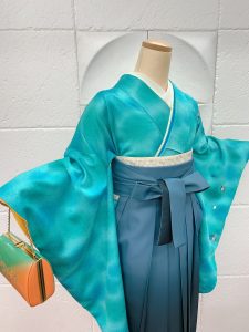 愛知県半田市卒業袴青緑シンプル着物ネットレンタル