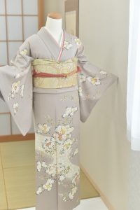 チャコールグレーに流水と桜柄のレンタル卒業式着物