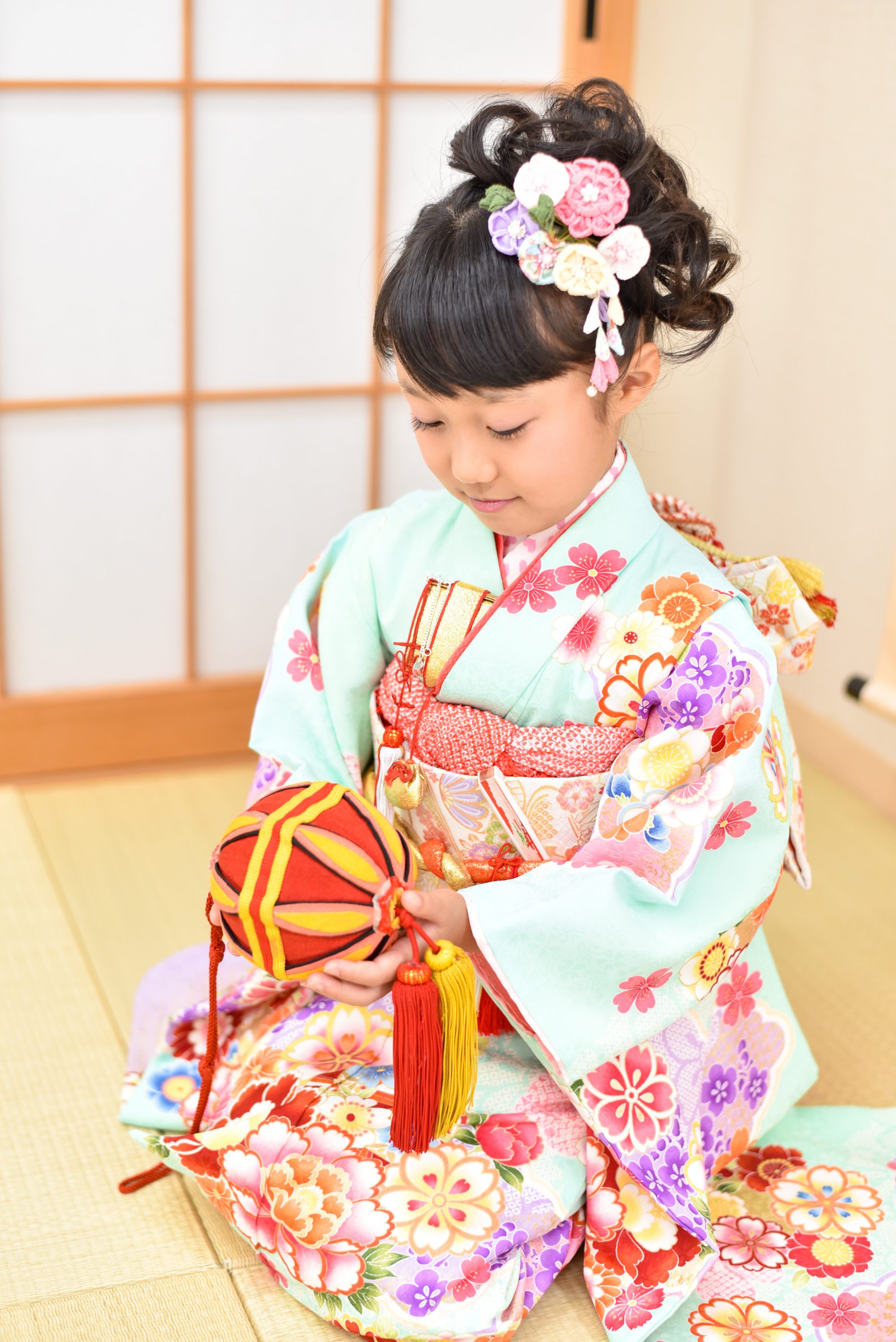 総絞り❗️七五三 着物女の子 7歳 正絹 総絞り 比翼 長襦袢付 - 七五三