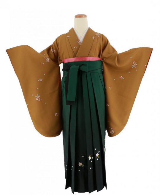 卒業式袴レンタルNo.468[シンプル]カラシ・輪状に小さな桜と花びら