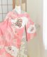 お宮参りの女の子用初着・産着 [絞り]ピンク地に花と御所車の刺繍No.06