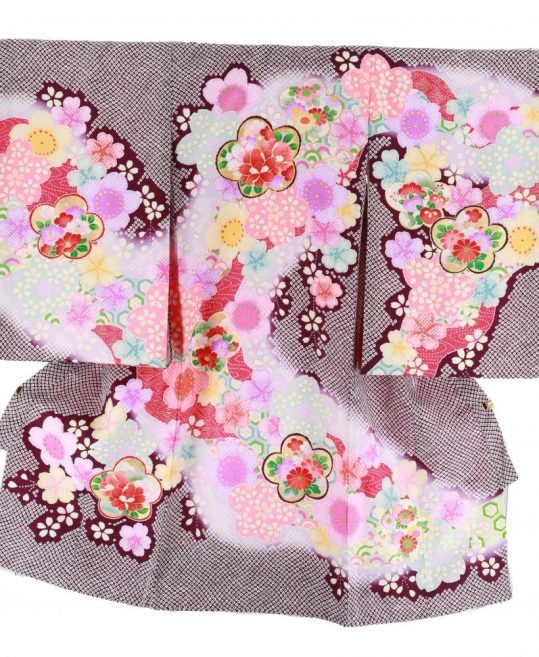 お宮参りの女の子用初着・産着 [絞り風]紫地に桜No.19