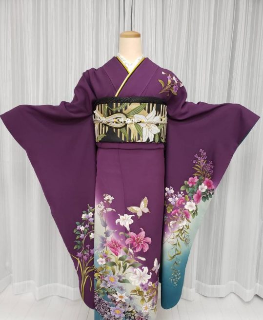 龍村美術織物【大特価】個性派ゴールド　正帯　紫色　蝶々　金彩　希少　レア　成人式 結婚式