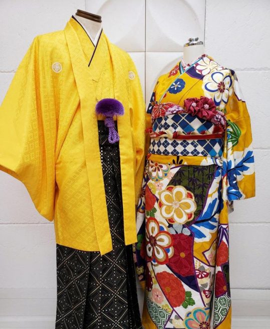 紋付袴No.131|黄色　菱形模様対応身長 / 170-175cm前後