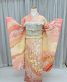参列振袖[おぼろ染め絞り]サーモンピンク橙ぼかし・小花、金駒刺繍[身長177cmまで]No.903