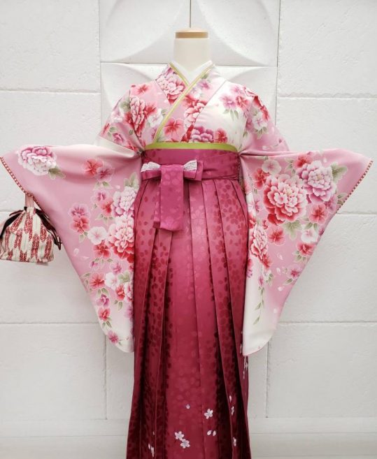 卒業式袴レンタルNo.625[ガーリー]ピンク×赤紫・牡丹
