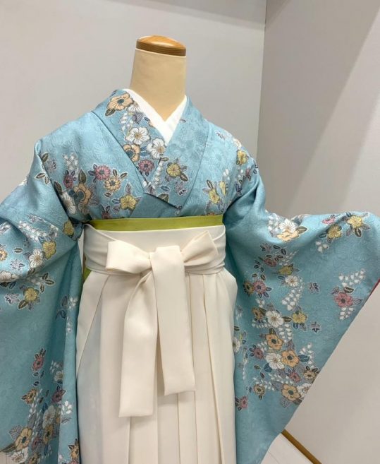 卒業式袴レンタルNo.551[Lサイズ]ミントグリーン・青緑・辻が花風