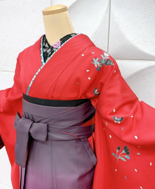 卒業式袴レンタルNo.382[クール]濃ピンク・黒桜・蝶