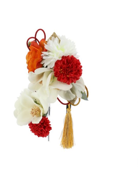 髪飾り | 白椿とオレンジの芍薬 成人式・卒業式用