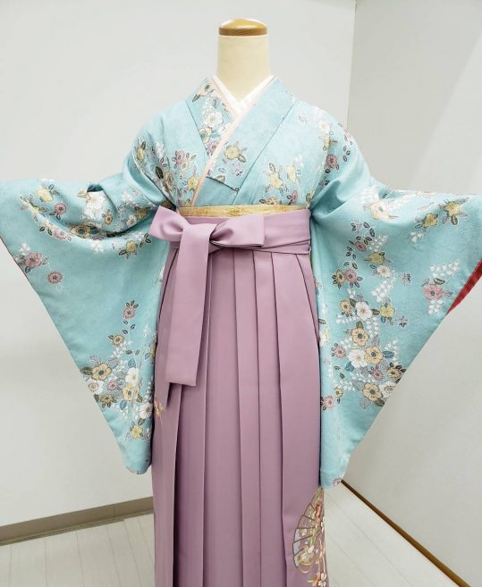 卒業式袴レンタルNo.551[Lサイズ]ミントグリーン・青緑・辻が花風