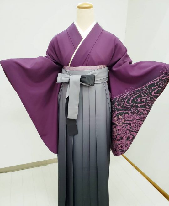 卒業式袴レンタルNo.379[クール]濃紫・黒金桜・流水