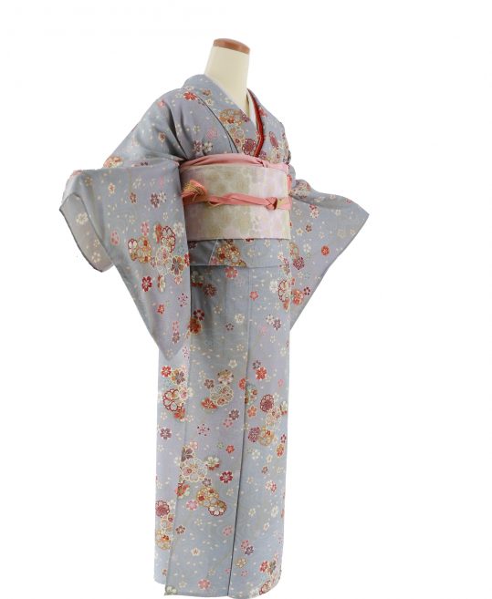 2201高身長変わり縞文様小紋 袷単品 浅黒い