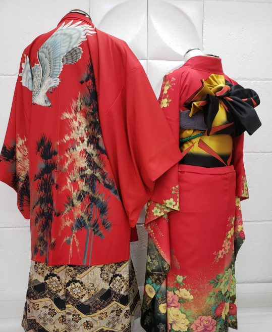 男性用袴単品レンタル(成人式・結婚式・卒業式)白・茶黒金の和柄[身長170cm対応]No.271