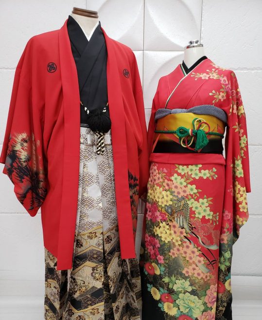 男性用袴単品レンタル(成人式・結婚式・卒業式)白・茶黒金の和柄[身長170cm対応]No.271