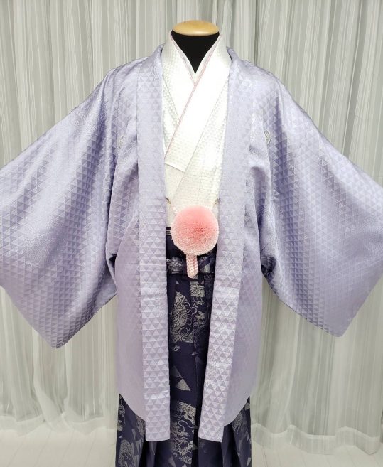 男性用袴単品レンタル(成人式・結婚式・卒業式)花紫・銀の鱗文様と龍[身長180cm対応]No.214