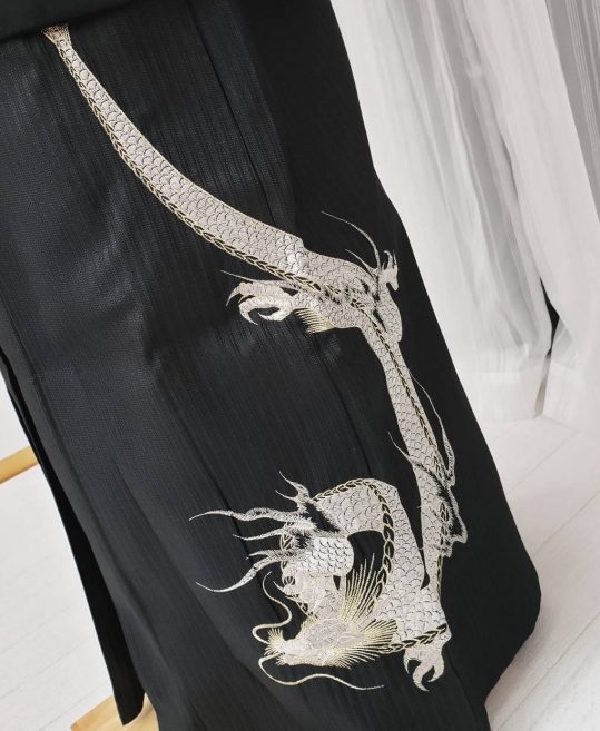 男性用袴単品レンタル(成人式・結婚式・卒業式)【7Lサイズ】黒・龍刺繍[身長190cm]No.242