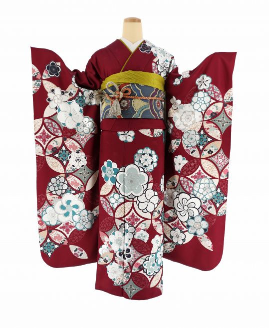 メンズ着物 ワインレッド 三つ紋 レアカラー 着物 105a d（ナナイロ 