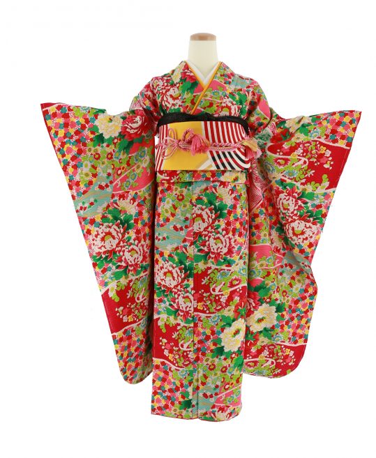 成人式振袖 モダンアンテナ 大正ロマン風 水色 ピンク 総花柄 身長157cmまで No 19 着物レンタルのkanemata カネマタ