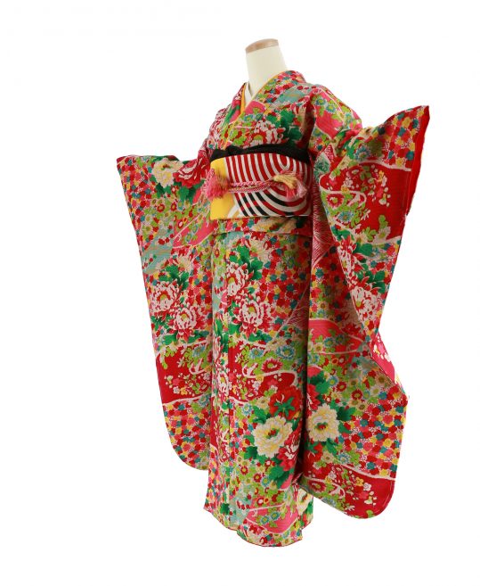 成人式振袖[モダンアンテナ][大正ロマン風]水色×ピンク・総花柄[身長  