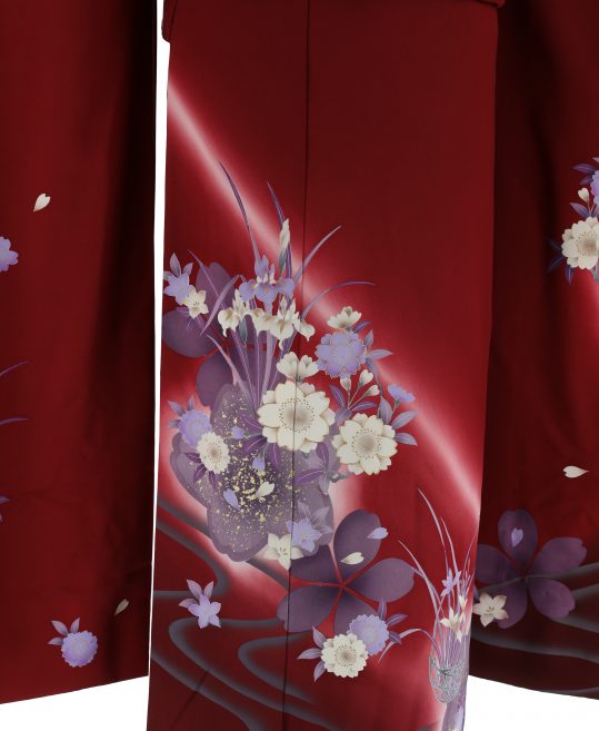 参列振袖[レトロシンプル][個性派古典]赤に紫の桜と菖蒲[身長166cmまで]No.543