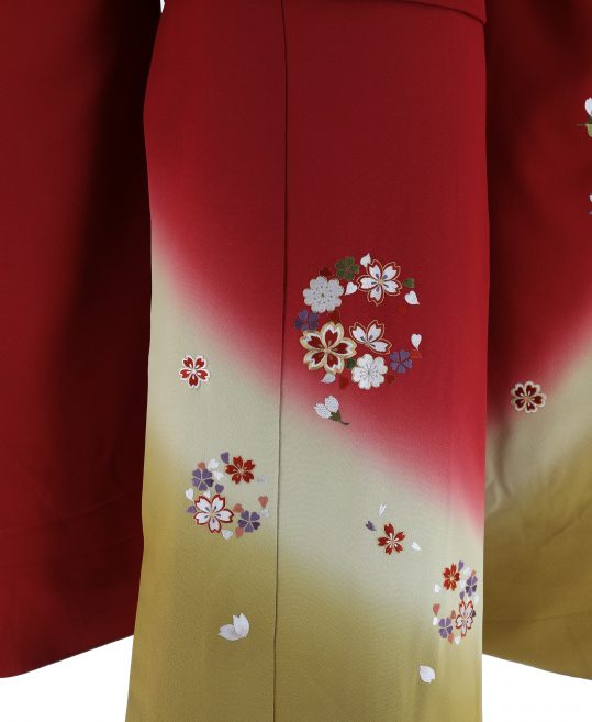 成人式振袖[シンプル古典]赤に桜の刺繍[身長170cmまで]No.555