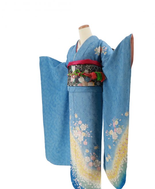 成人式振袖[ロマンチック][古典]水色に桜[身長164cmまで]No.574｜着物  