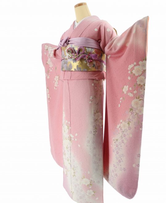 成人式振袖[シンプル]ピンクに白ぼかし・白桜[身長173cmまで]No.579 