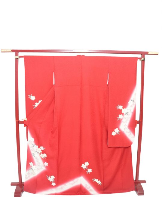 参列振袖[レトロシンプル][古典]赤に白の桜[身長170cmまで]No.580