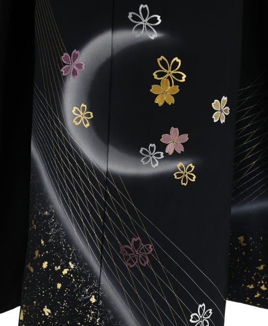 参列振袖[レトロシンプル][クール]黒に月と桜の刺繍[身長167cmまで]No.581