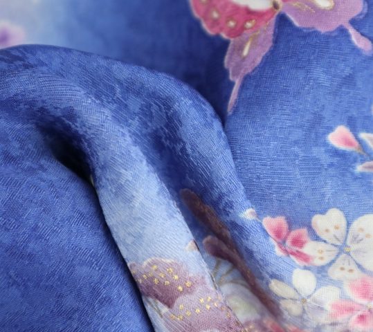 参列振袖[レトロ古典]青に花車と枝垂桜[身長167cmまで]No.594