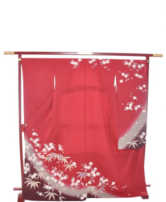 参列振袖【4Lサイズ】[シンプル古典]赤に白の桜と竹[身長170cmまで]No.602