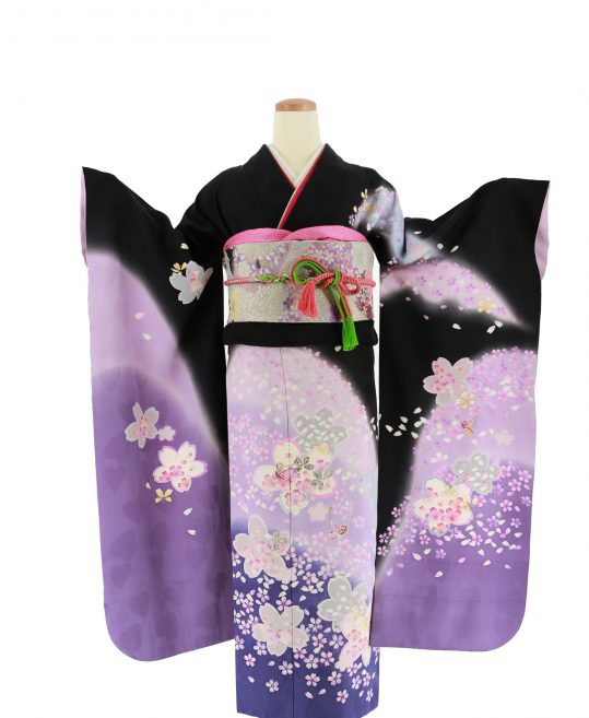 振袖 銀通し 刺繍 グラデーション 桜 晴れの日 成人式 着物 063w p  