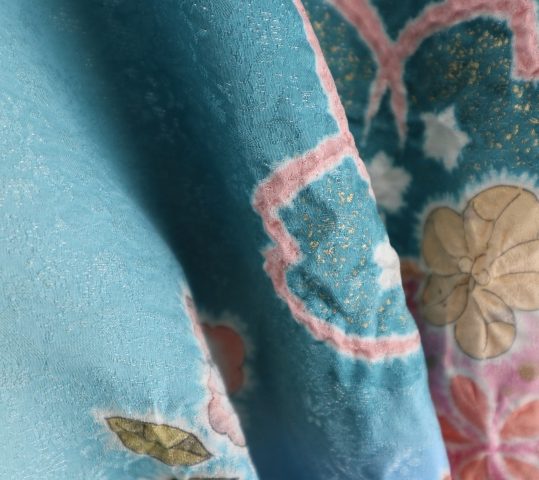 成人式振袖 辻が花 青緑に絞りの花柄 身長157cmまで No 630 着物レンタルのkanemata カネマタ