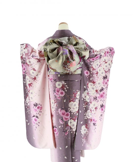 本振袖 正絹 濃い紫 桜 トールサイズ ki28279 新品 成人式振袖[大人 