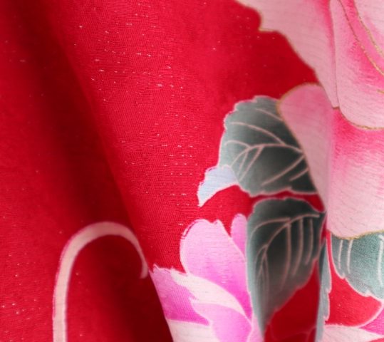 成人式振袖[ラブリー]赤×ピンク・バラと蝶[身長172cmまで]No.691