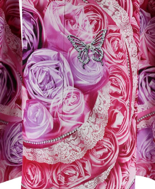 成人式振袖[ゴージャス]ピンク×紫・バラとレースに蝶[身長168cmまで]No  