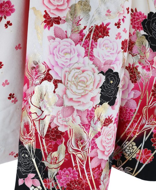 成人式振袖 ガーリー 白にピンクのバラ 身長157cmまで No 801 着物レンタルのkanemata カネマタ