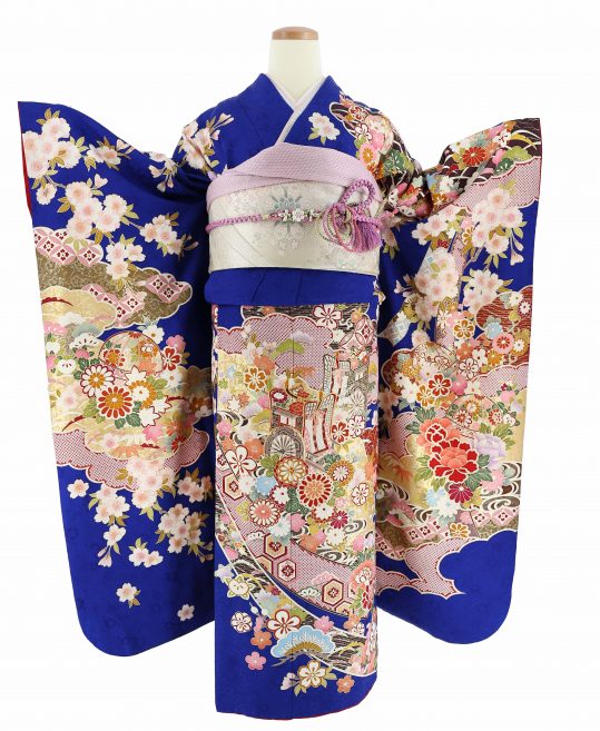 D363 振袖 御所車 波 金彩 正絹 着物 袷 極美品 - メルカリ - 着物・浴衣